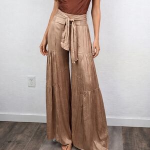 Silky Pants Wide Tiered Elastic Waist Front Tie By Mason Baker Sz M Fairycore